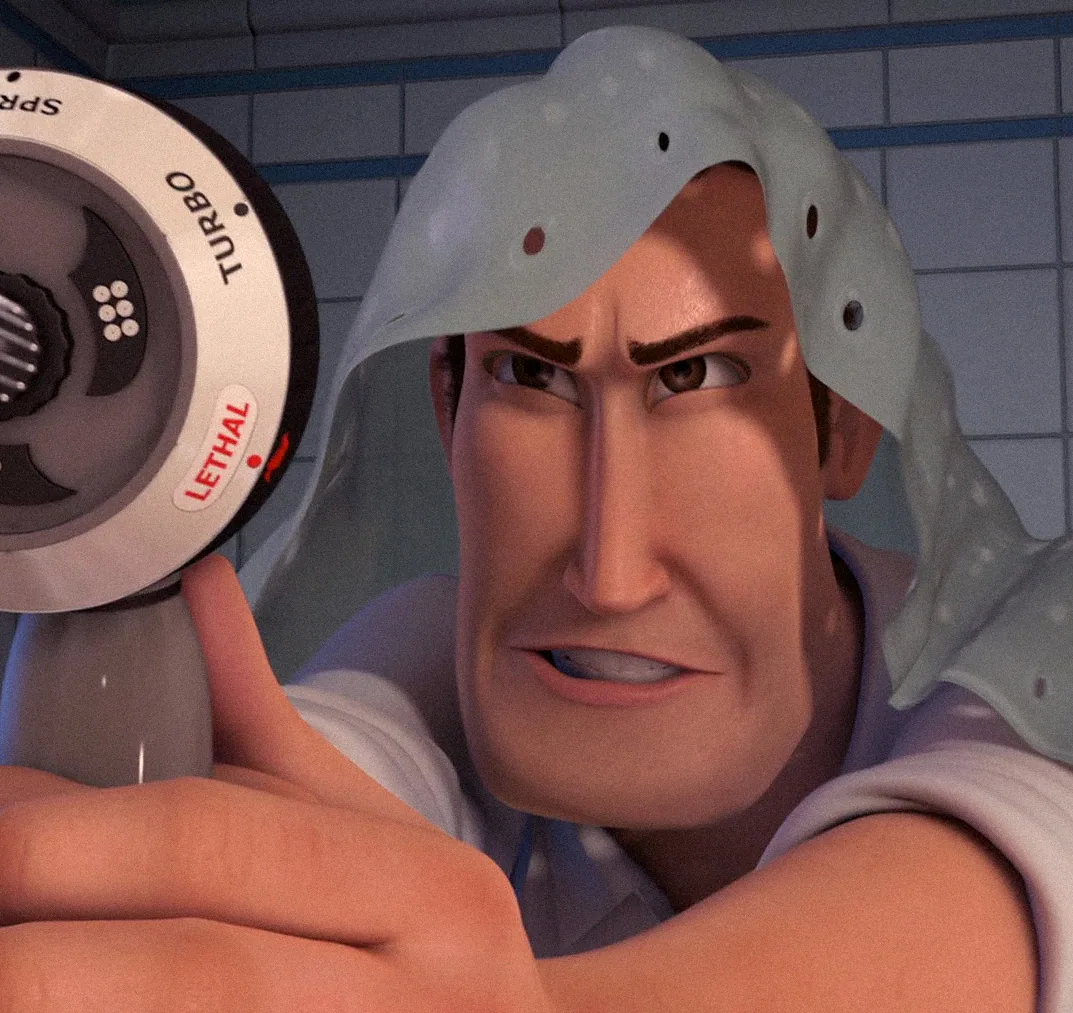 Ken / shower curtain — Bee Movie. Shower curtain sim rig.