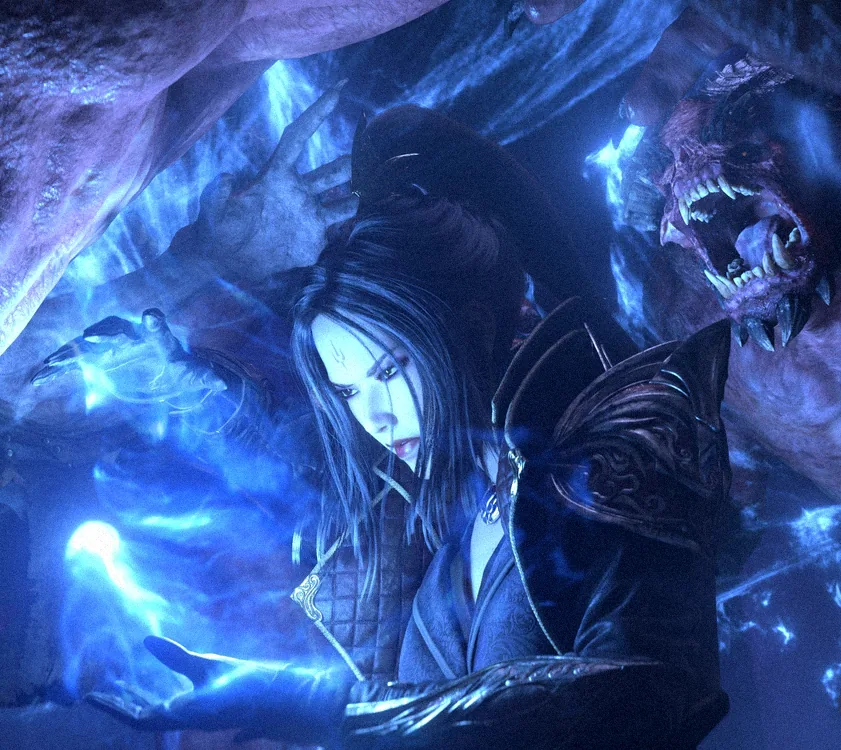 Sorceress — Diablo Immortal announcement cinematic. Hair sim rig.